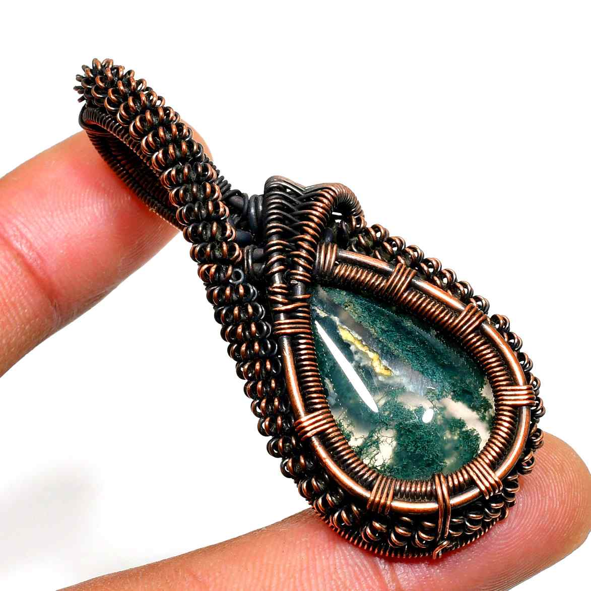 Verdant Roots – Tree Agate Copper Pendant