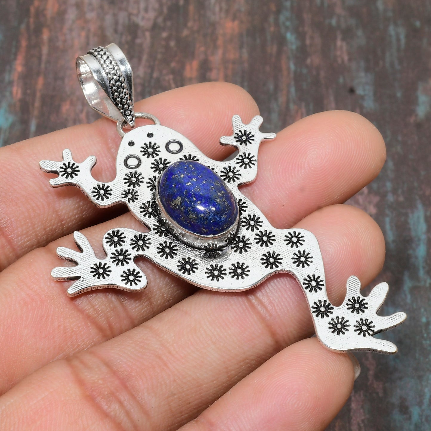 Lilypad Leap – Lapis Lazuli Frog Pendant