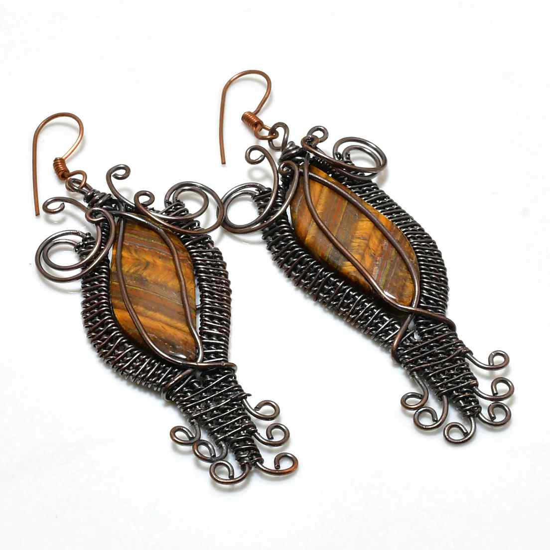 Grounded Radiance – Oxidized Copper Tiger’s Eye Earrings