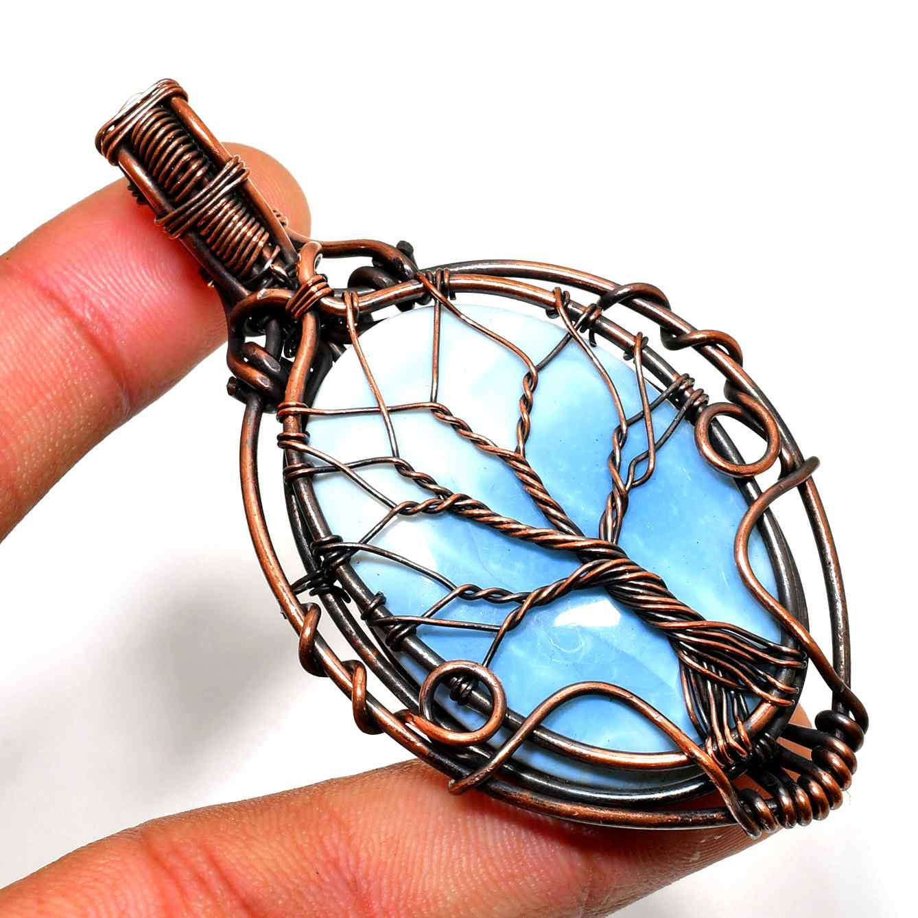 Gaia’s Harmony – Blue Lace Agate Tree of Life Pendant