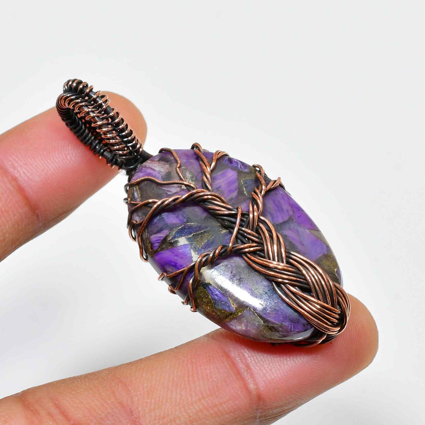 Ezra’s Veil – Handwrapped Amethyst & Oxidized Copper Pendant