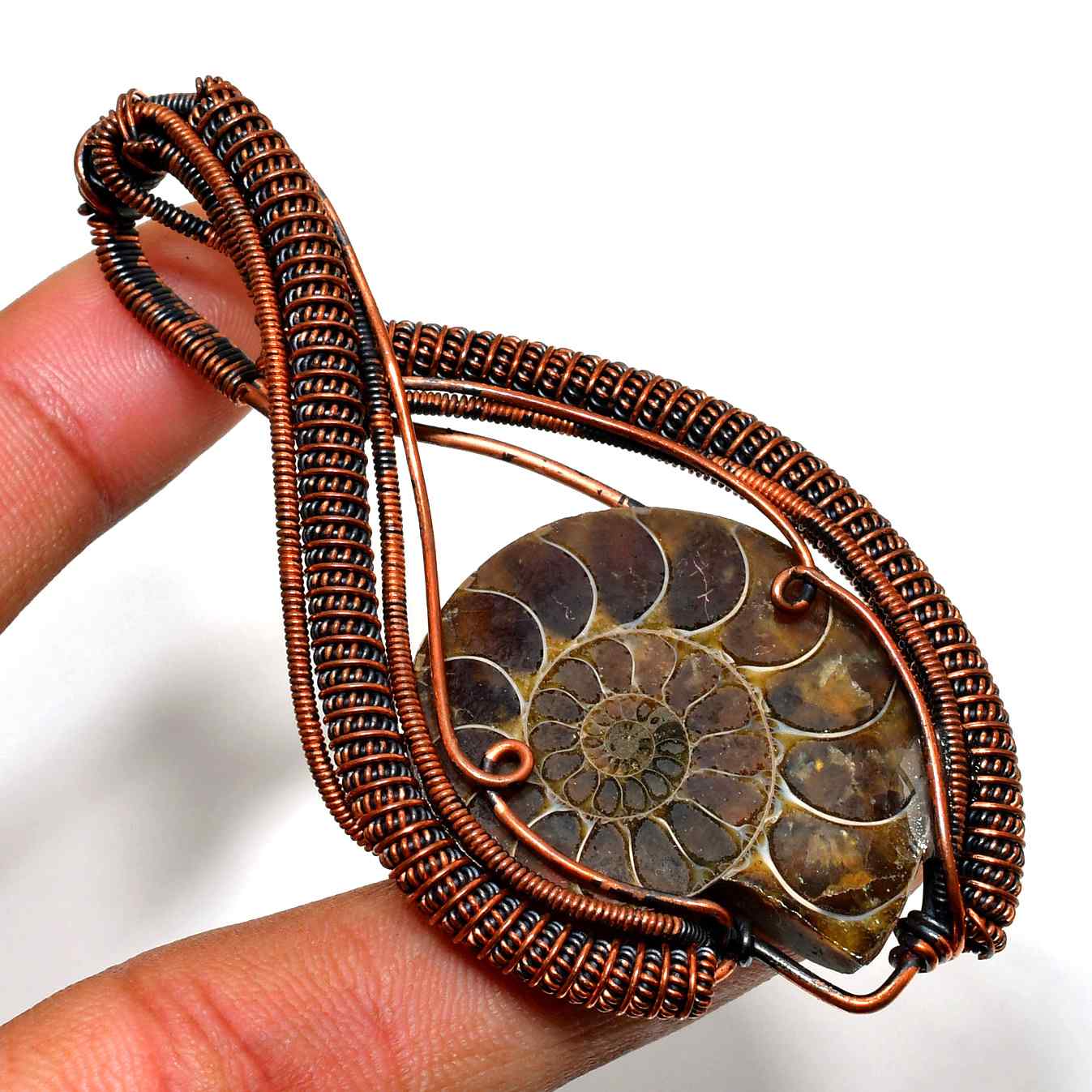 Spiral of Time – Ammonite Copper Pendant