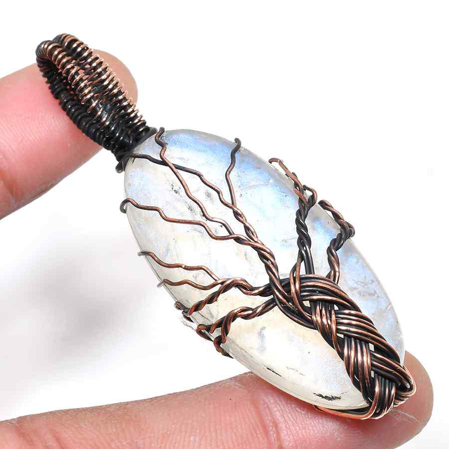 Ember’s Whisper – Oxidized Copper Moonstone Pendant