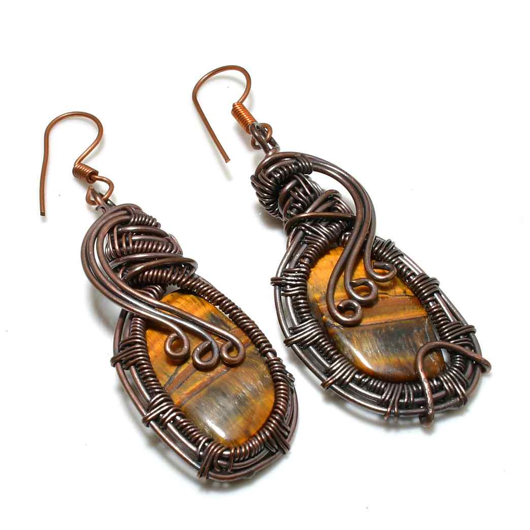 Guardian’s Gaze – Tiger’s Eye Copper Earrings