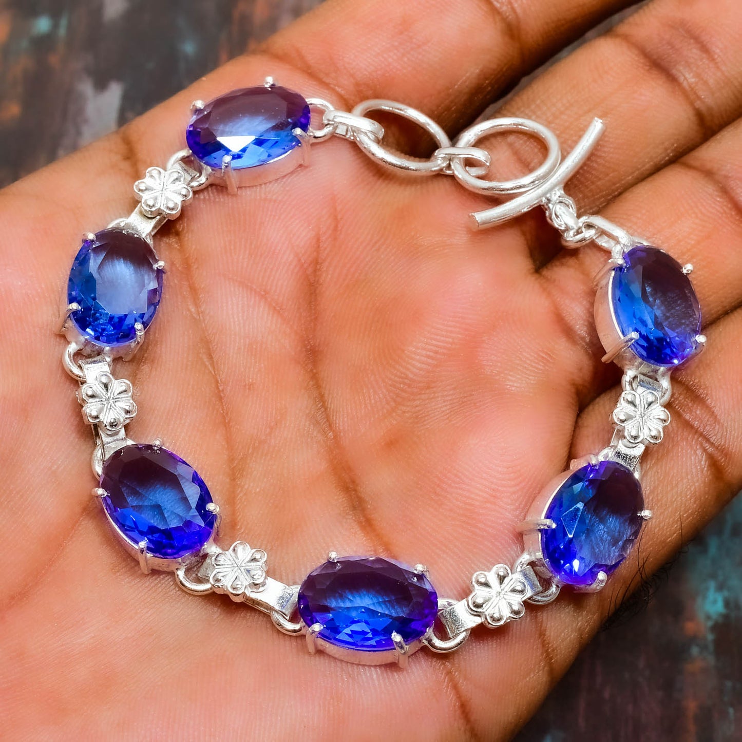 Azure Aura – Blue Topaz Sterling Silver Bracelet
