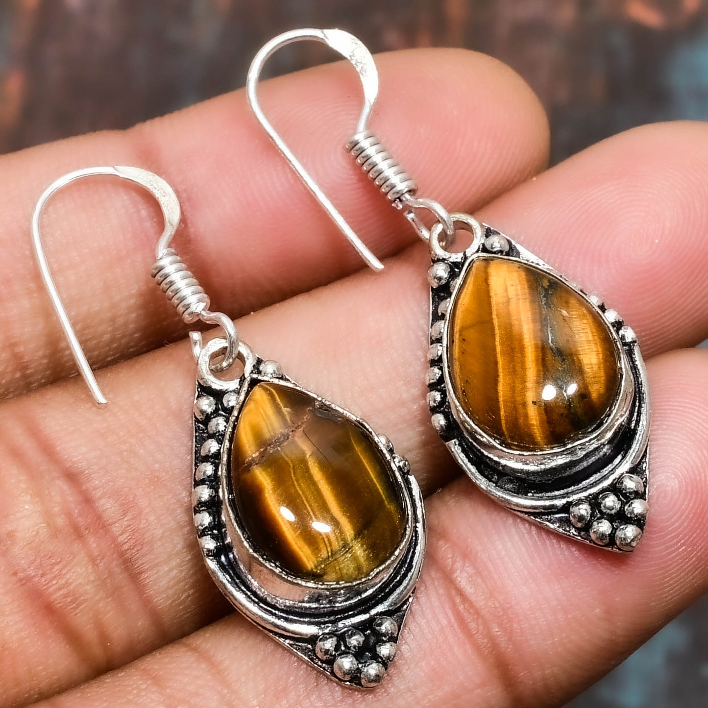 Seraph’s Courage – Tiger Eye Sterling Silver Earrings