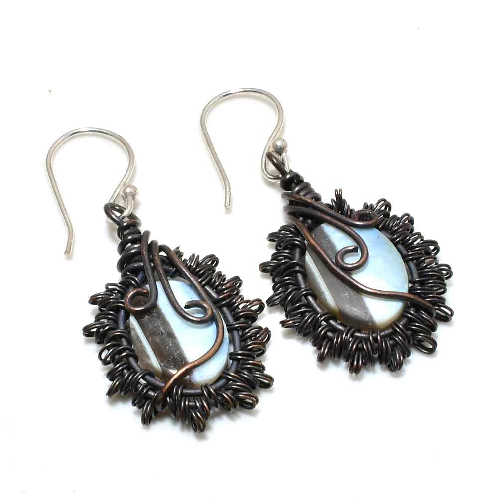 Selene’s Whisper – Oxidized Copper Moonstone Earrings