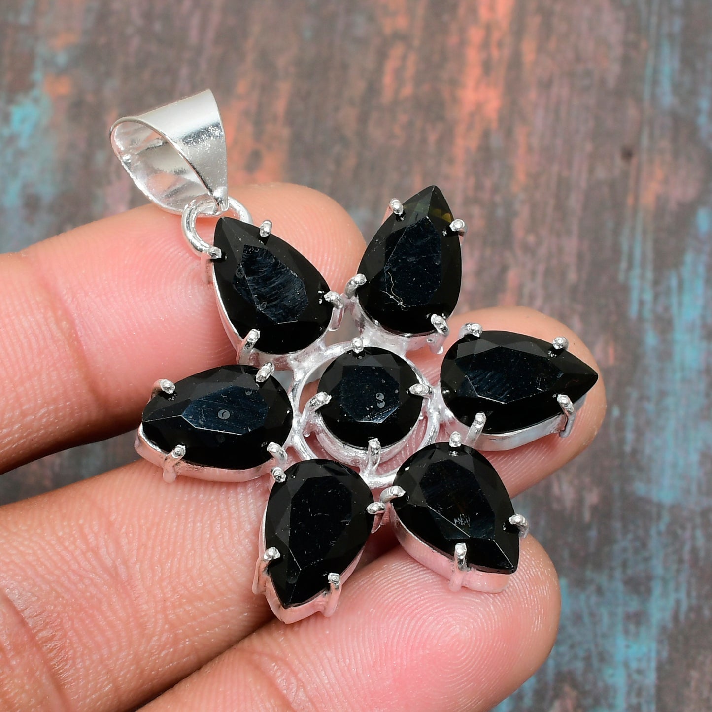 Obsidian Blossom – Sterling Silver Protection Pendant