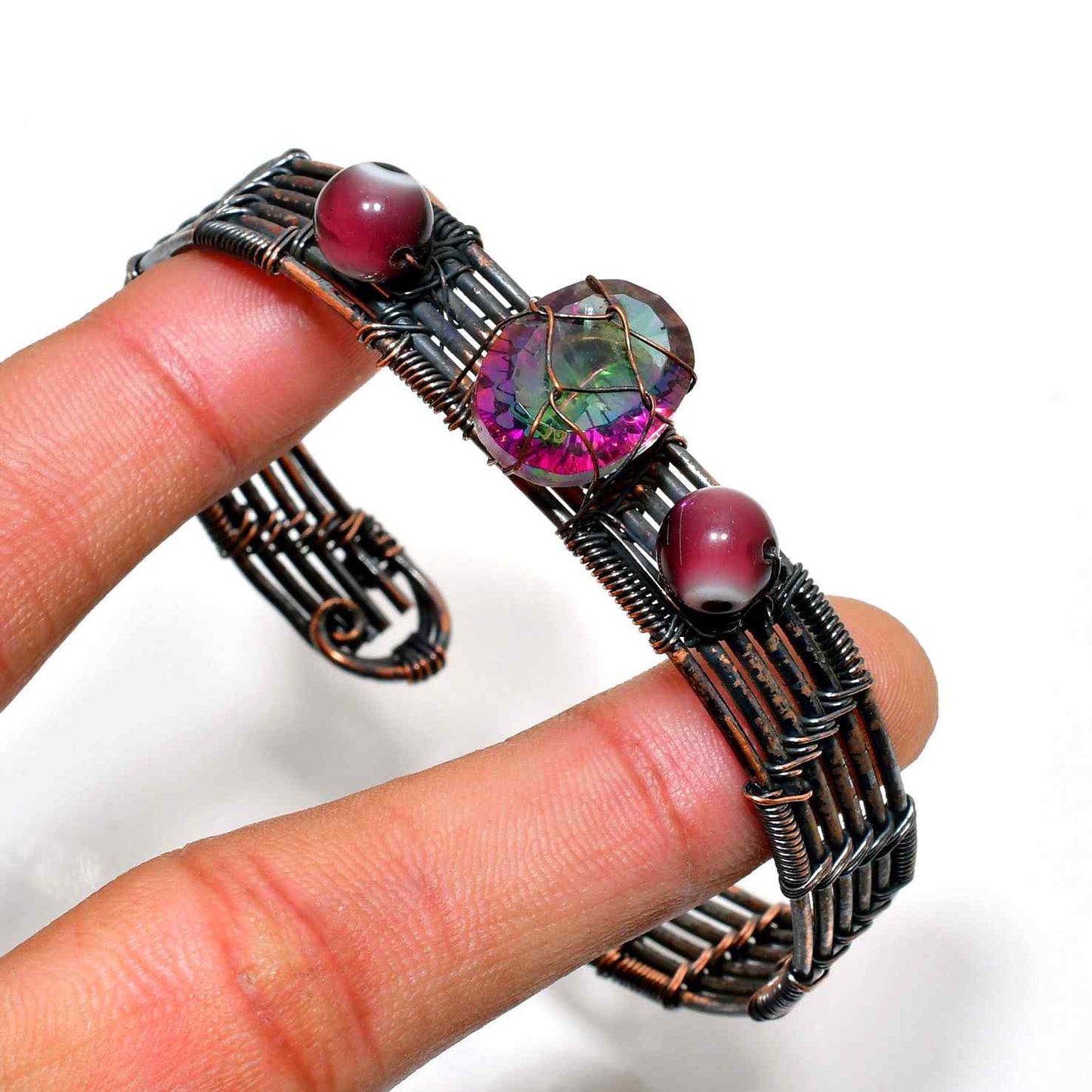 Radiant Harmony Cuff – Fluorite & Garnet Copper Bracelet