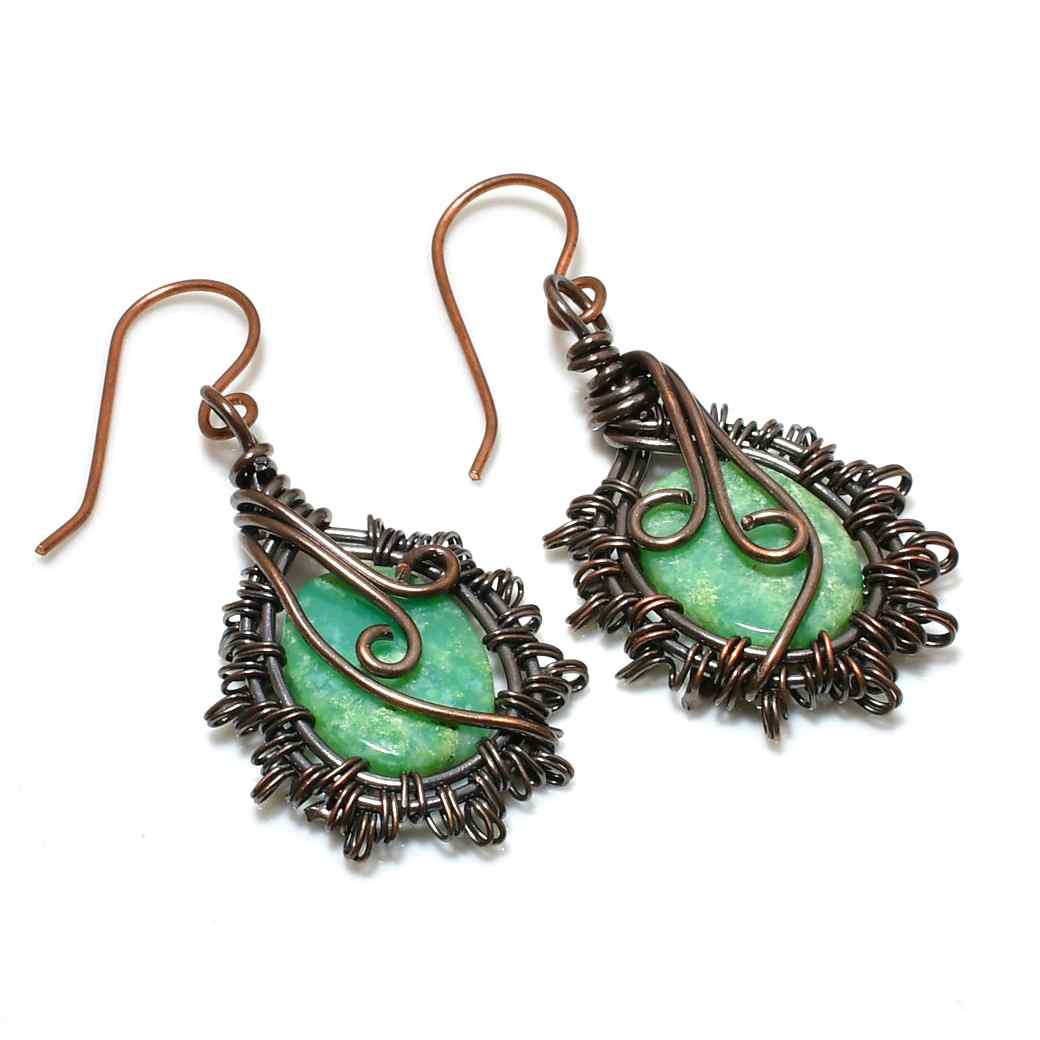 Artisan’s Whisper – Oxidized Copper & Green Stone Earrings