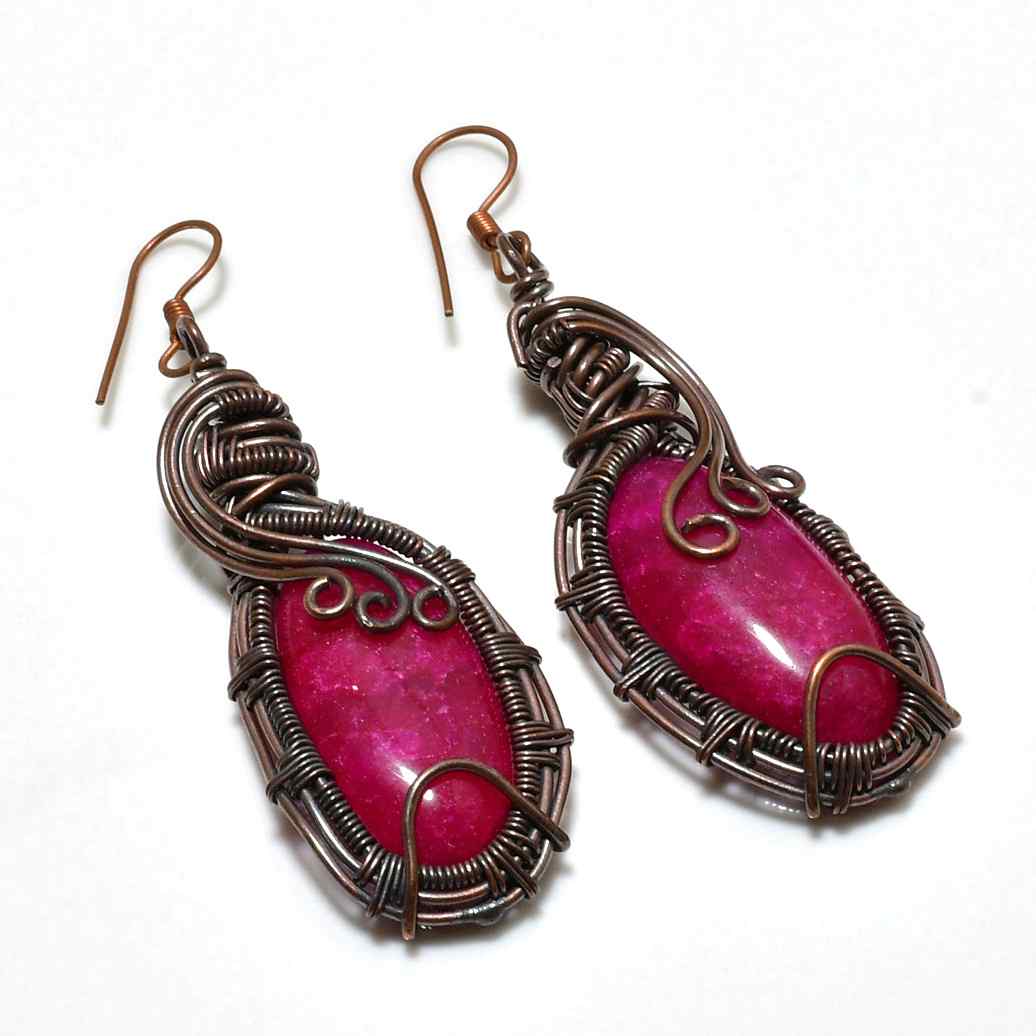 Ruby Reverie – Copper Wire Earrings