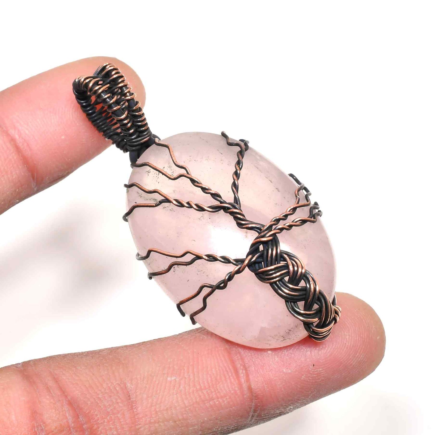 Amara’s Embrace – Rose Quartz Copper Pendant