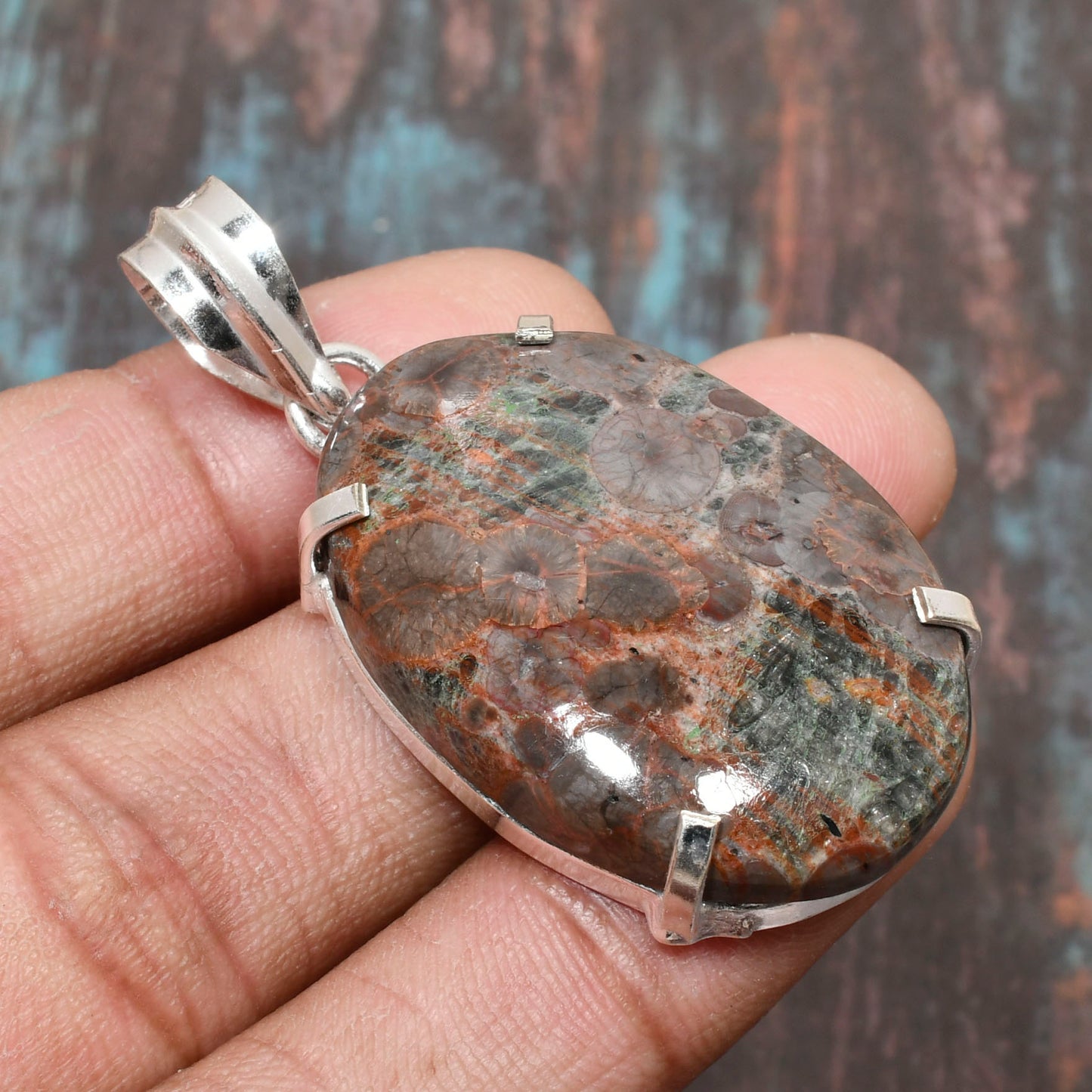 Earth’s Embrace – Fossil Coral Sterling Silver Pendant