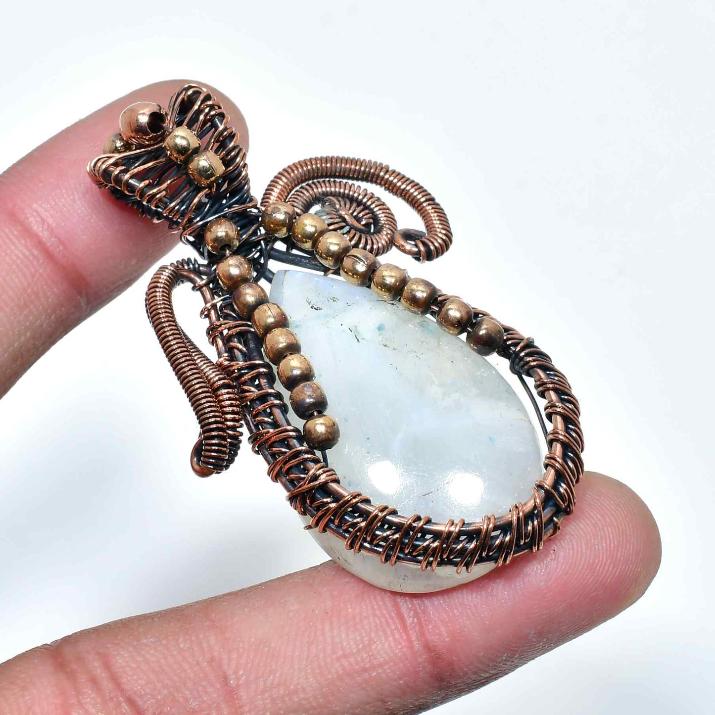 Moonlit Guardian – Moonstone Copper Pendant