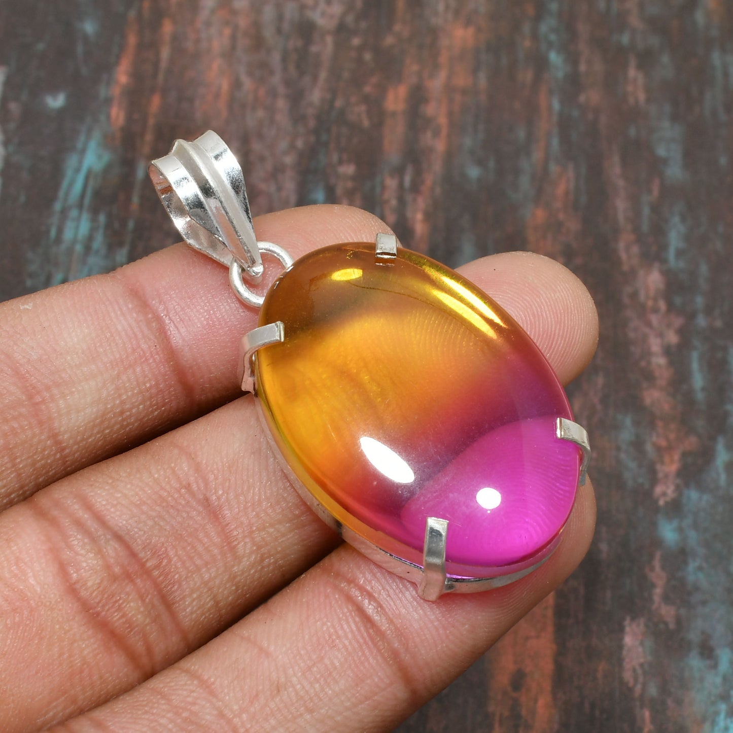 Radiant Horizon – Color-Shifting Crystal Sterling Silver Pendant
