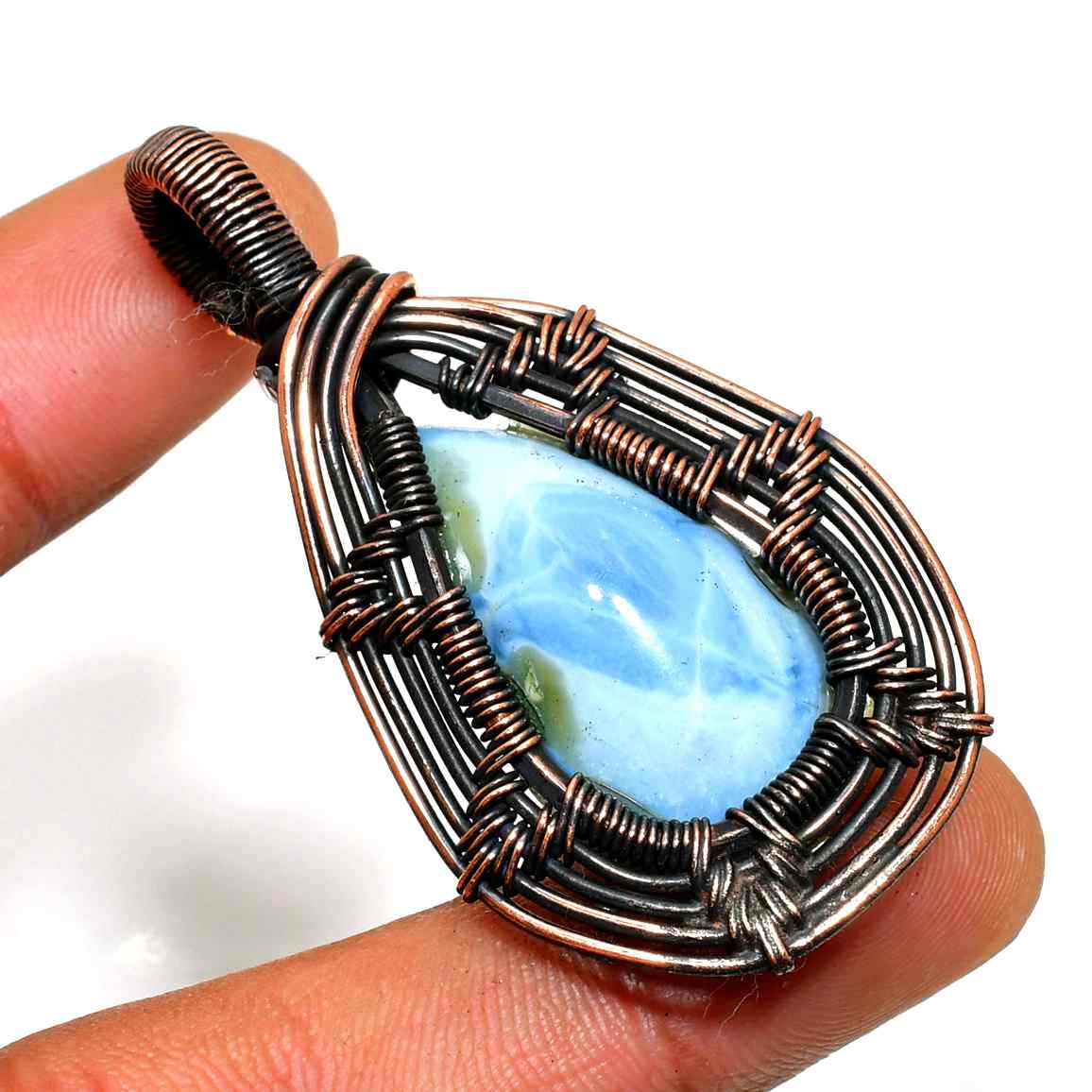 Azure’s Embrace – Larimar Copper Pendant