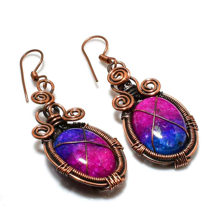 Violet Radiance – Copper-Wrapped Gemstone Earrings
