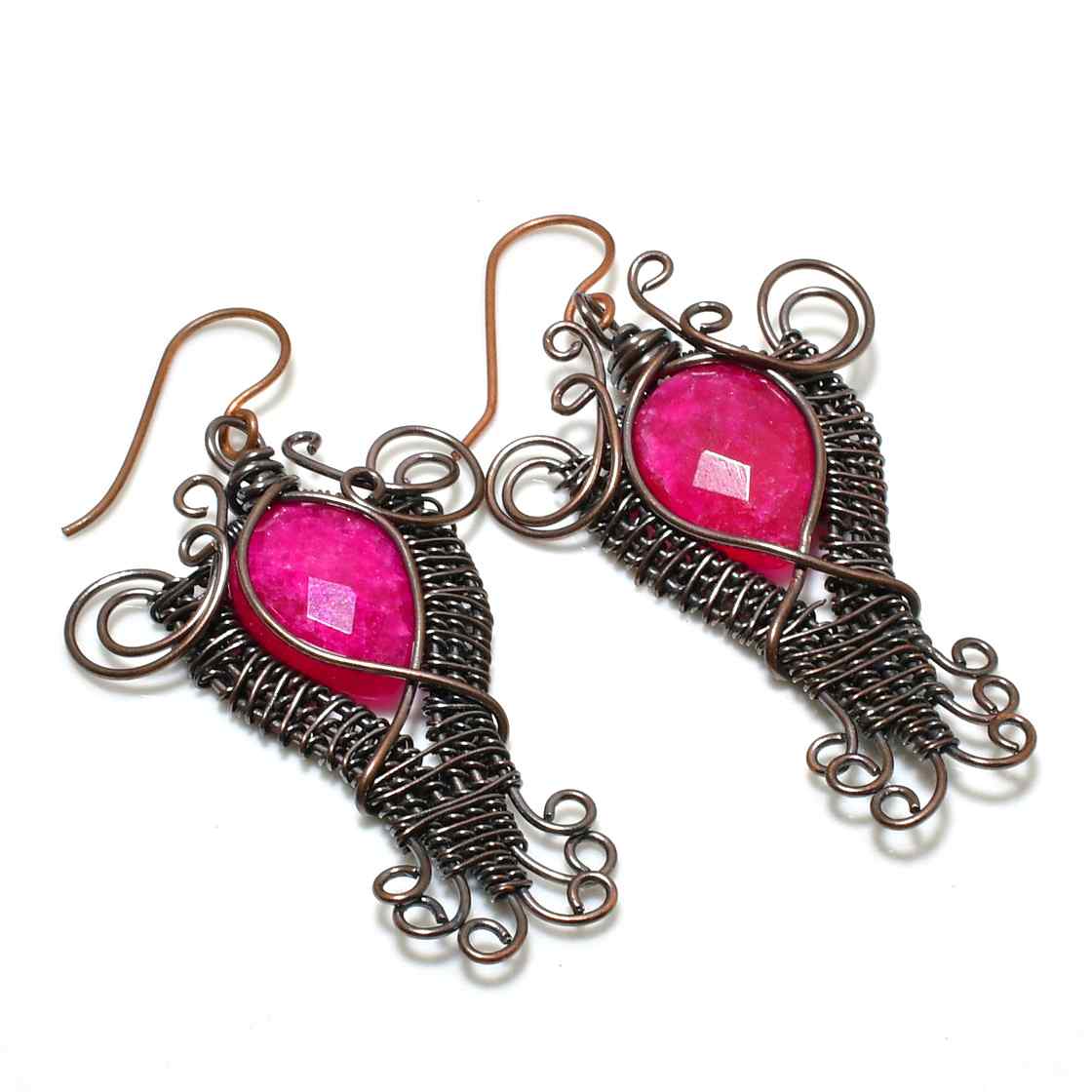 Ruby’s Embrace – Copper Wire Earrings
