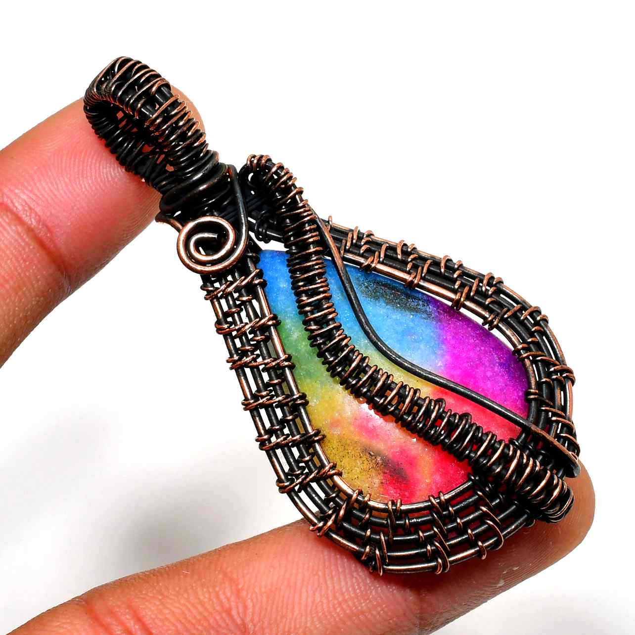 Celestial Cascade – Rainbow Quartz Copper Pendant