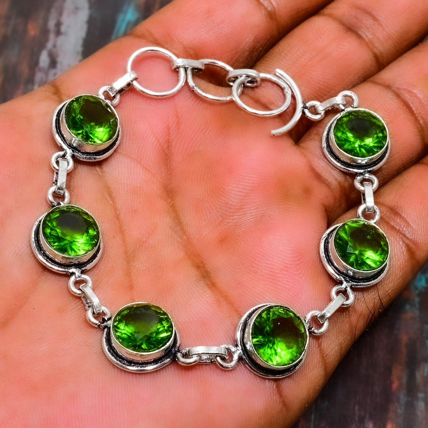 Peridot Harmony – Sterling Silver Bracelet