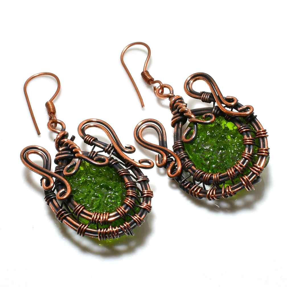 Ember’s Radiance – Green Glass & Copper Pendant