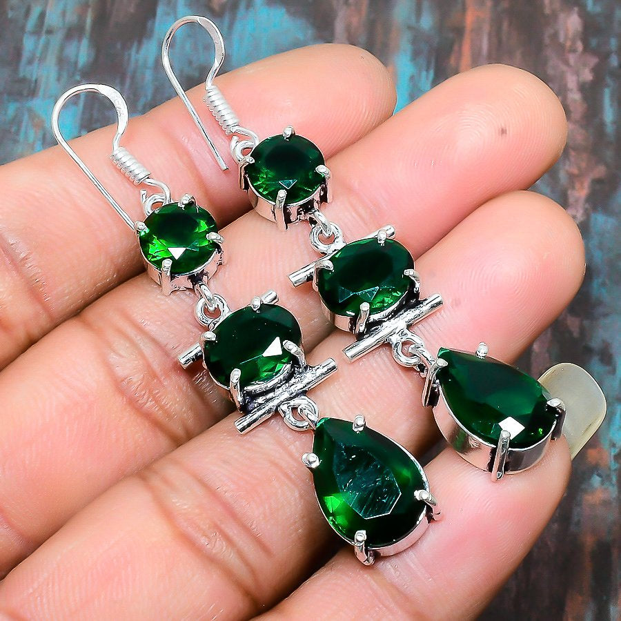 Verdant Harmony – Silver Green Gemstone Earrings