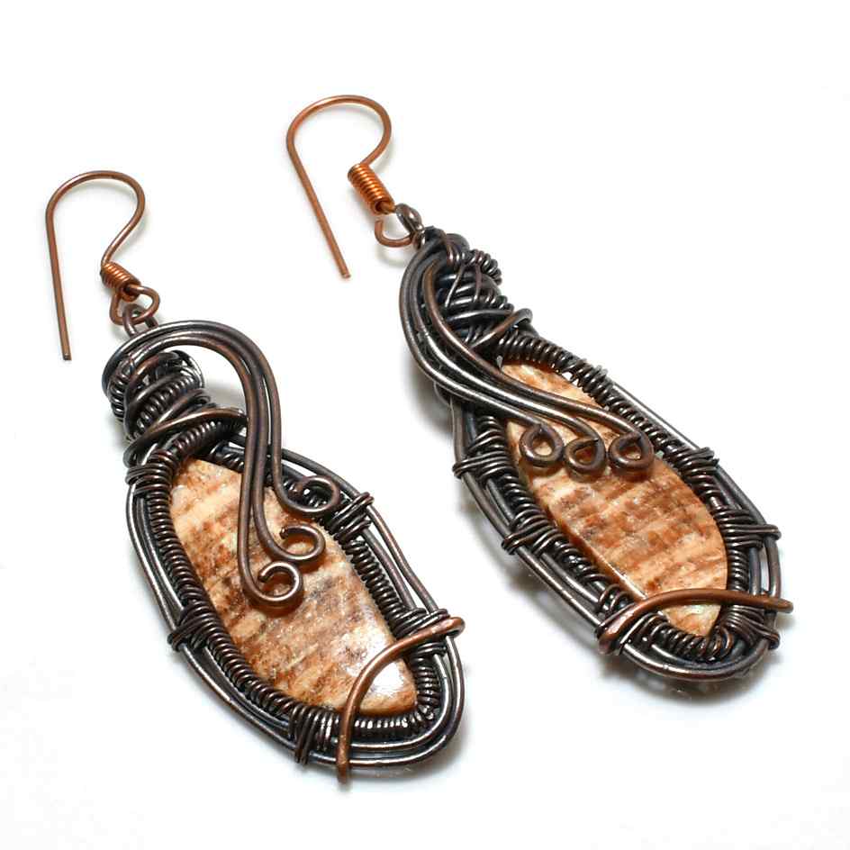 Gaia’s Embrace – Oxidized Copper & Natural Gemstone Earrings