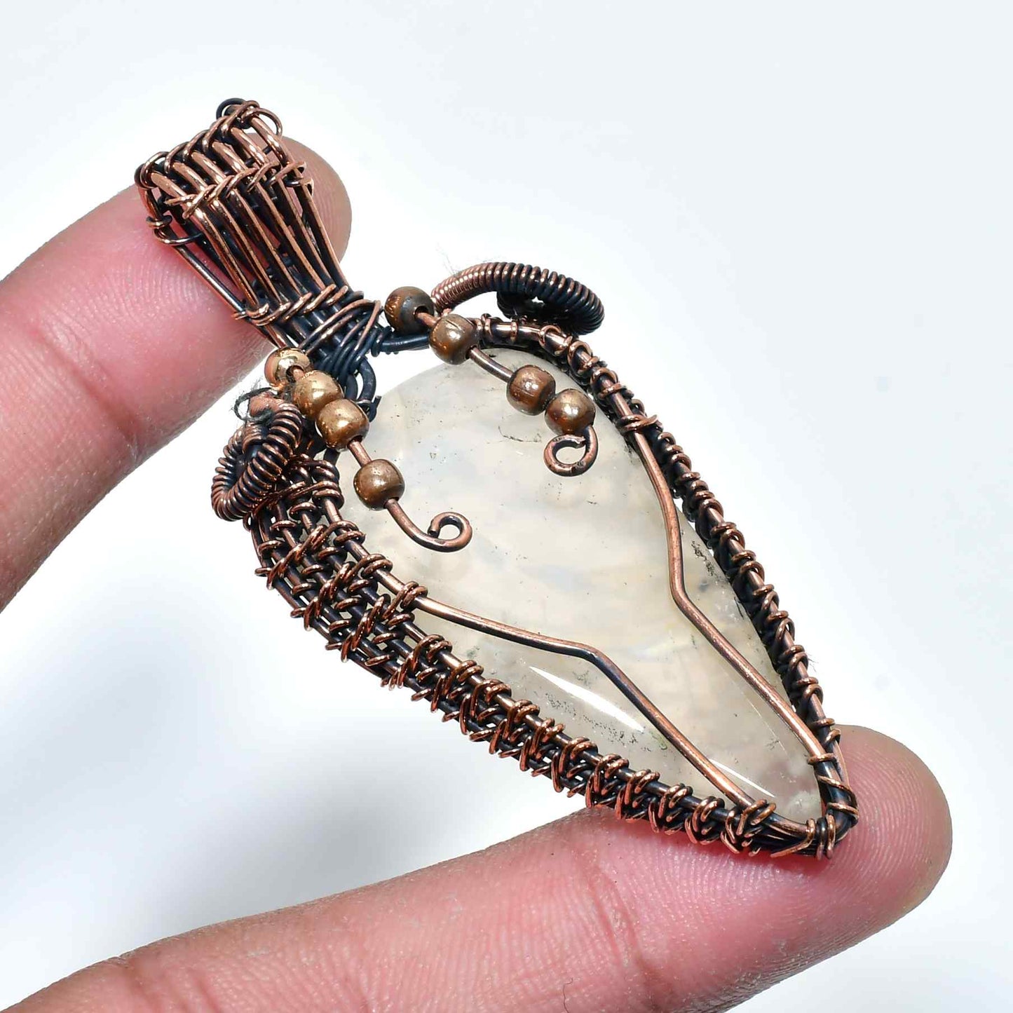 Selene’s Embrace – Copper-Wrapped Moonstone Pendant