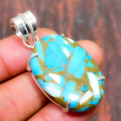 Tranquil Mosaic – Turquoise & Silver Pendant