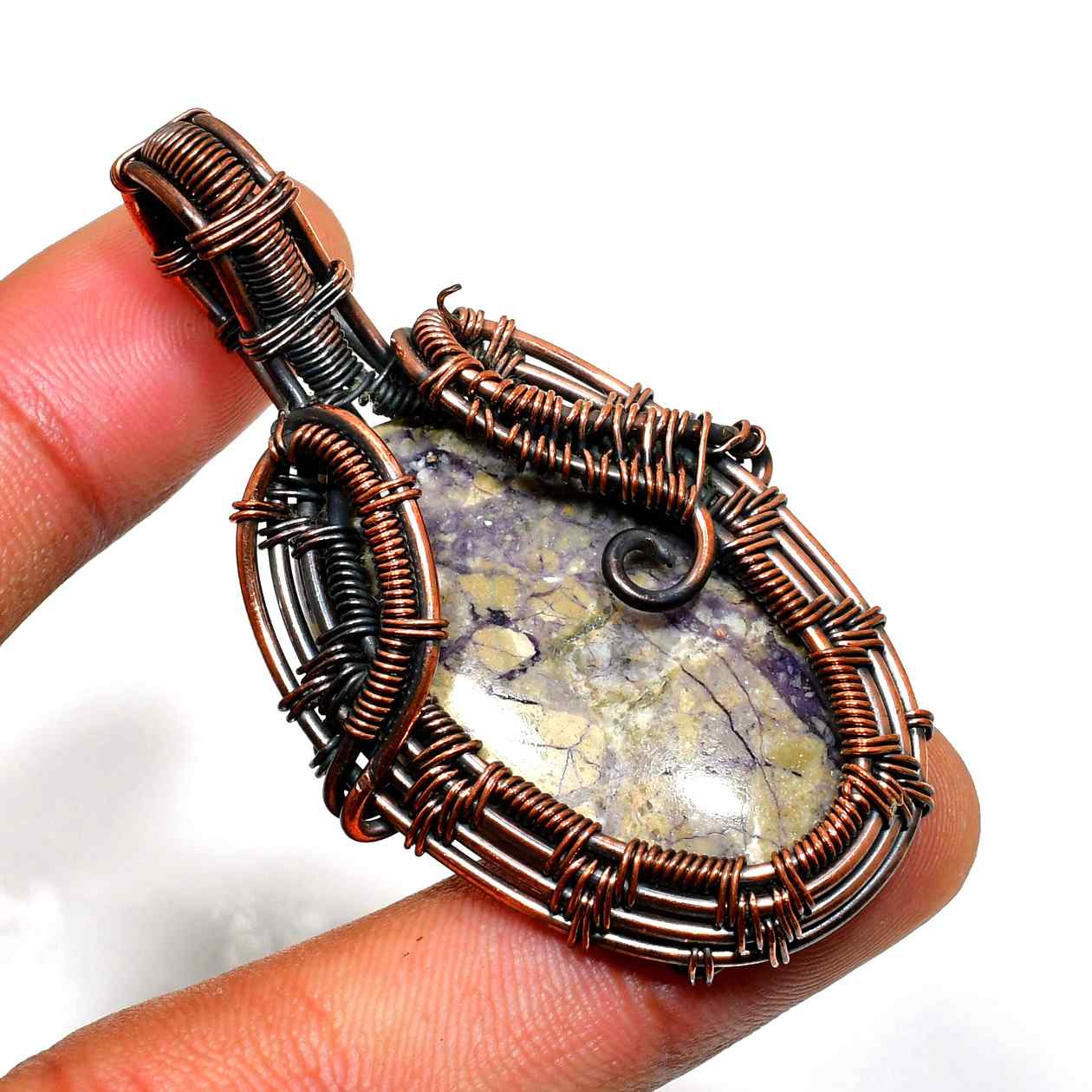Ezra’s Veil – Amethyst & Oxidized Copper Pendant