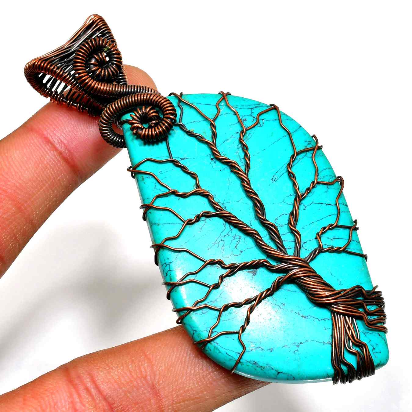 Gaia’s Whisper – Turquoise Copper Tree of Life Pendant