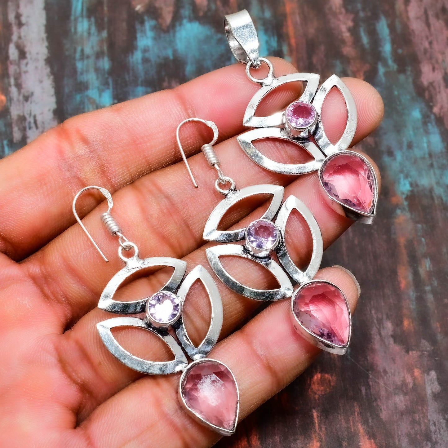 Harmony’s Embrace – Pink Gemstone & Sterling Silver Set