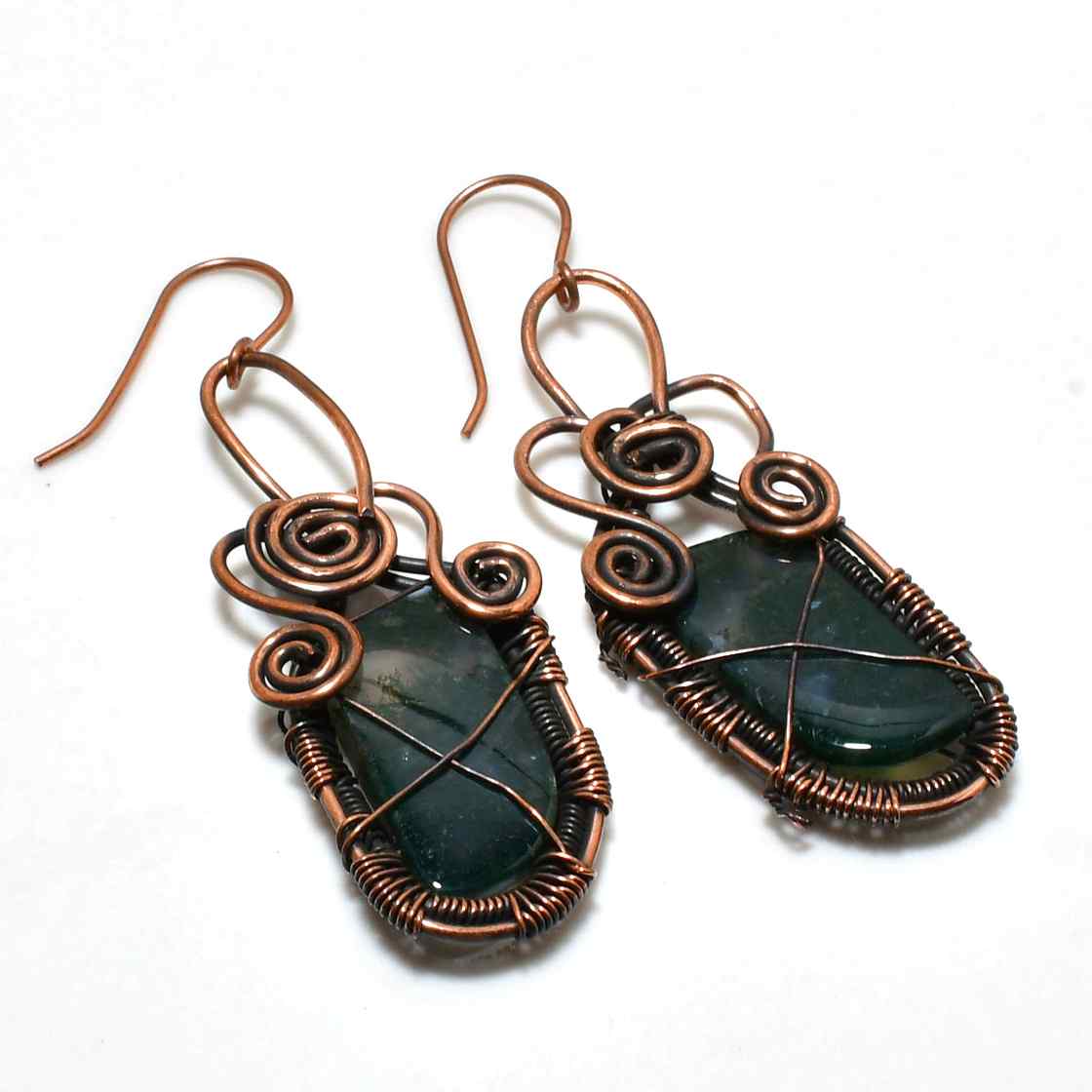 Gaia’s Balance – Greenstone & Copper Earrings