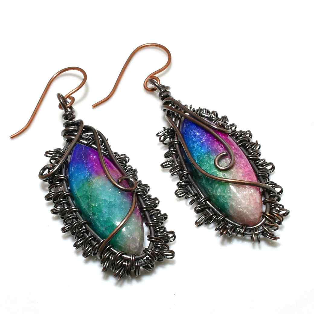 Aurora’s Prism – Rainbow Fluorite Copper Earrings