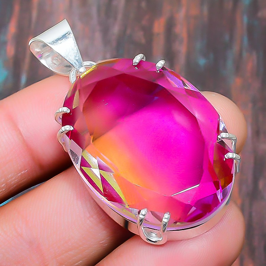 Aurora’s Embrace – Silver Aura Quartz Pendant