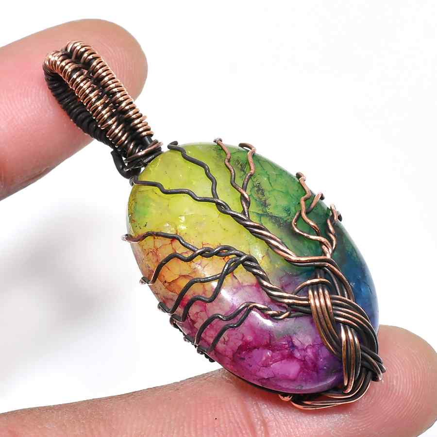 Aurora Grove – Rainbow Agate Tree Pendant
