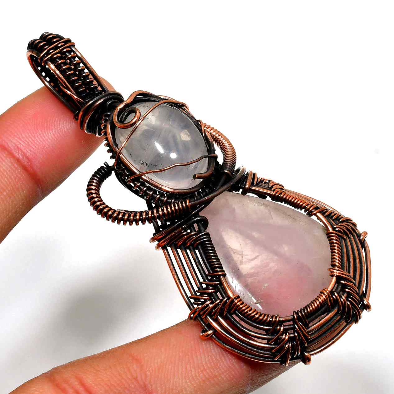 Celestial Blossom – Rose & Smoky Quartz Copper Pendant