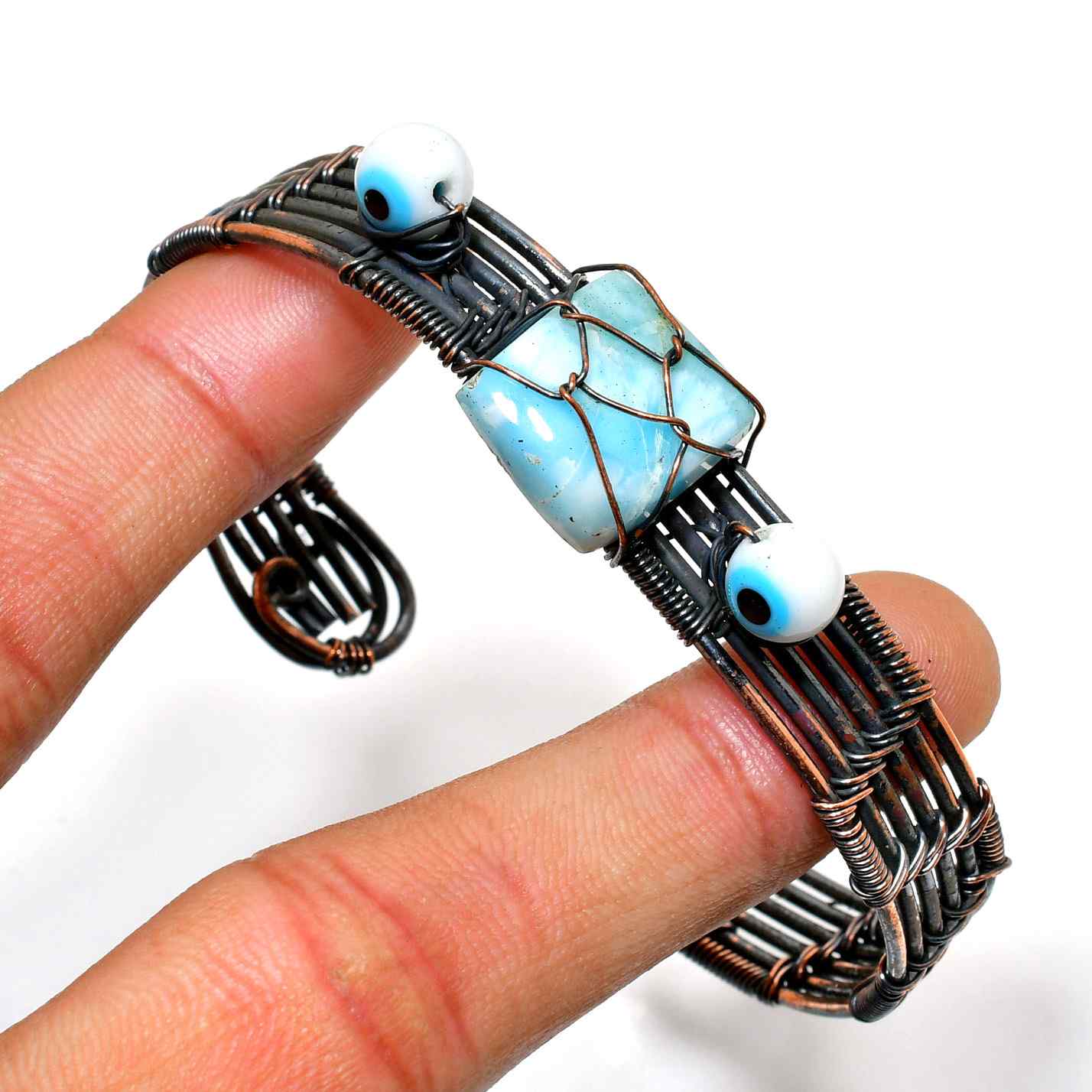 Tranquil Gaze – Aqua Copper Eye Bracelet