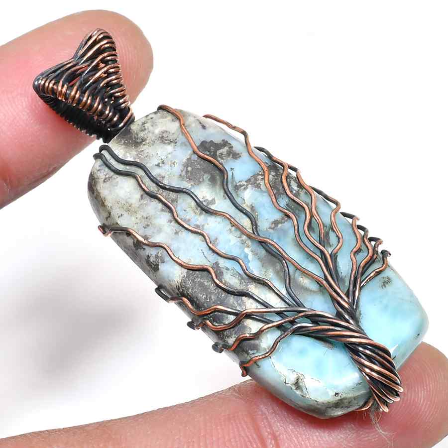 Tranquil Tide – Larimar & Rose Gold Wire Pendant