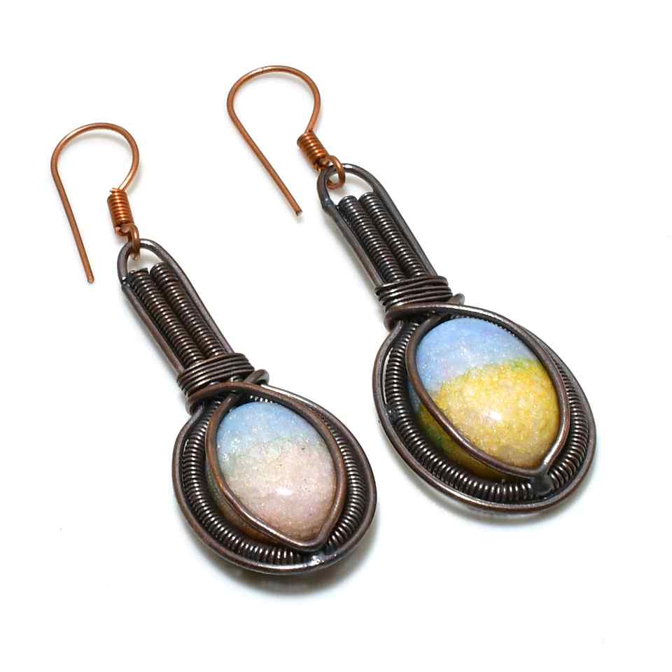 Serene Embrace – Copper-Wrapped Gemstone Earrings