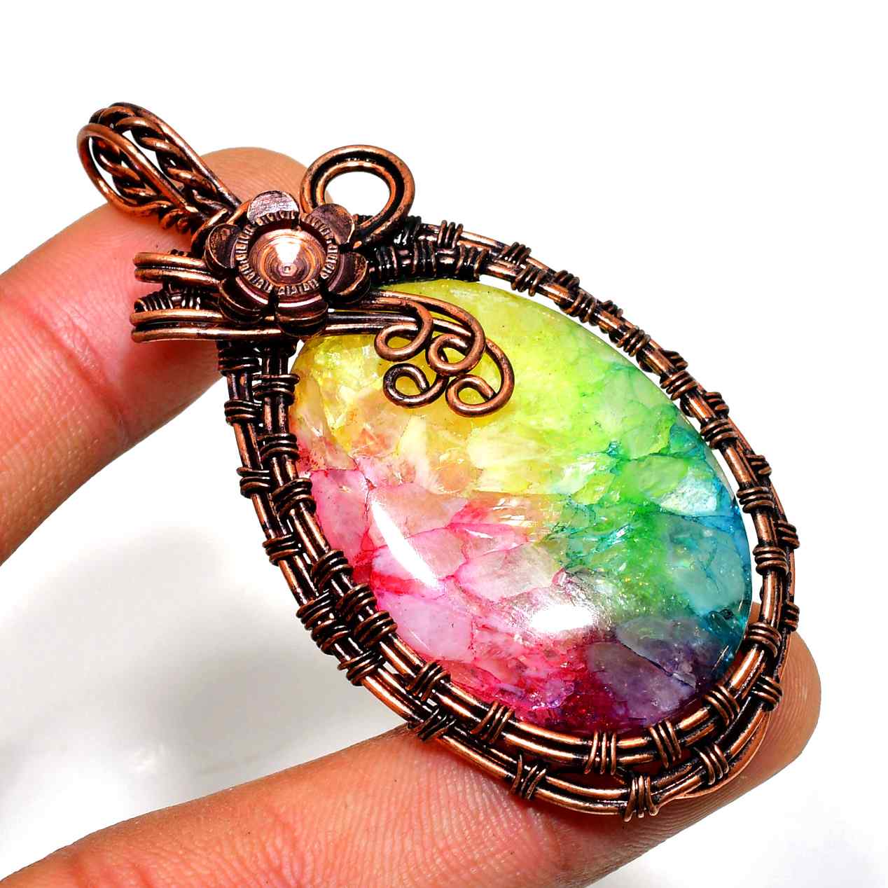Aurora’s Balance – Rainbow Fluorite Copper Pendant