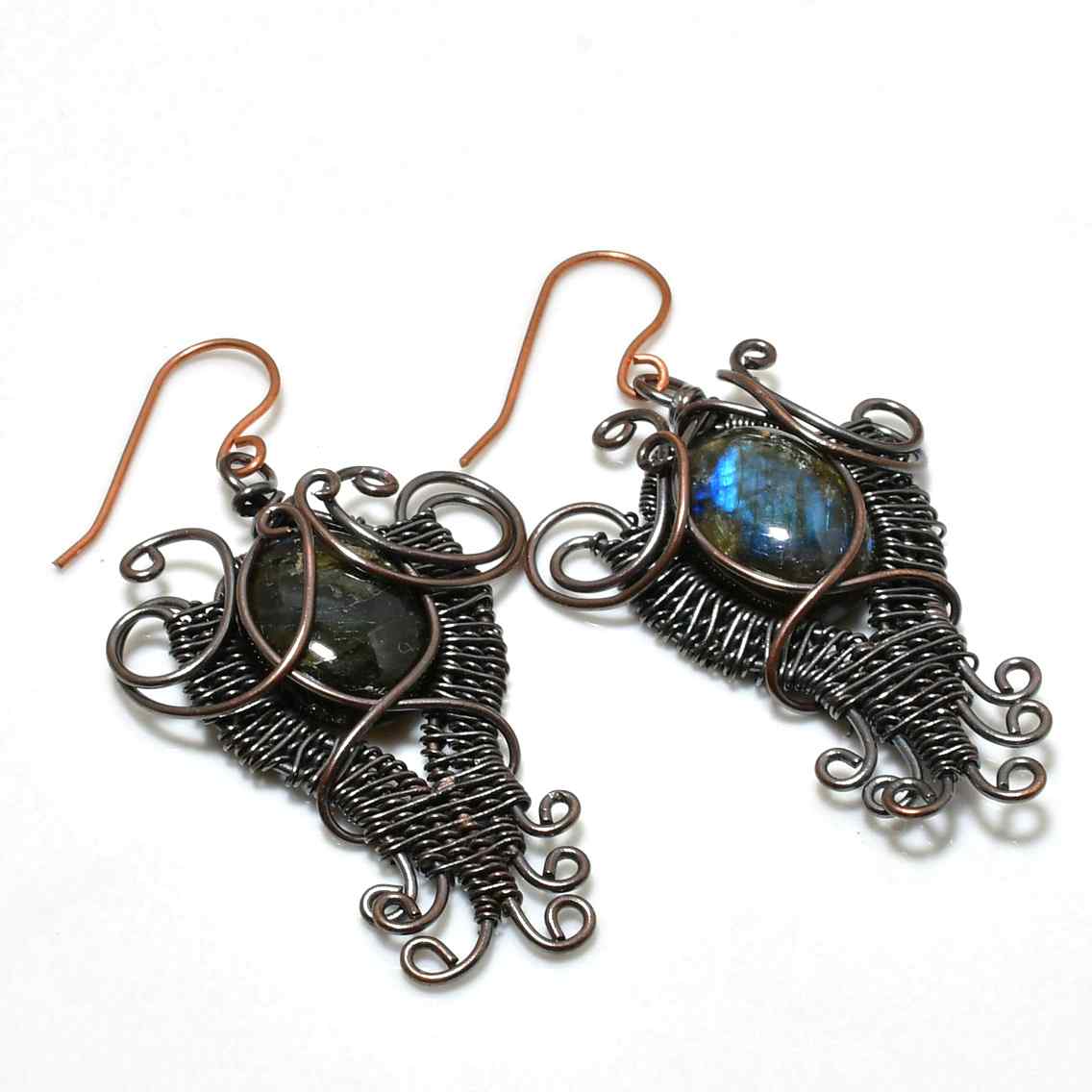 Celestial Whispers – Labradorite Copper Earrings