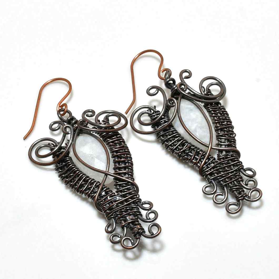 Luna’s Veil – Antique Copper Moonstone Earrings