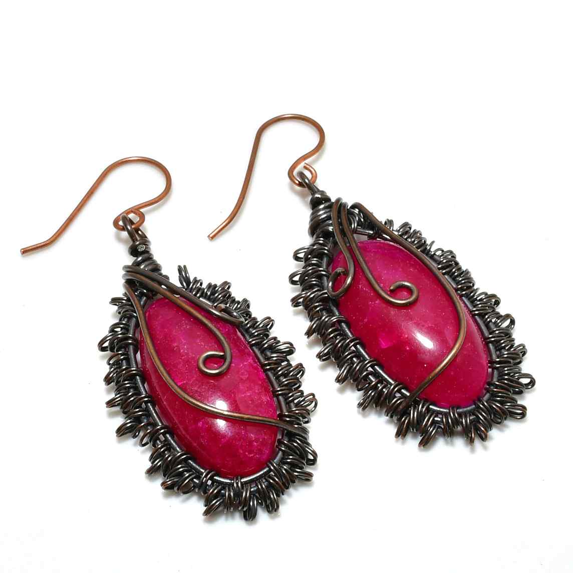 Scarlet Veil – Pink Agate Copper Earrings
