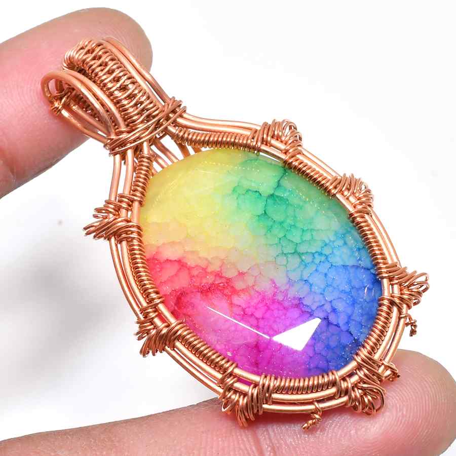 Aurora’s Radiance – Rainbow Aura Quartz Rose Gold Pendant