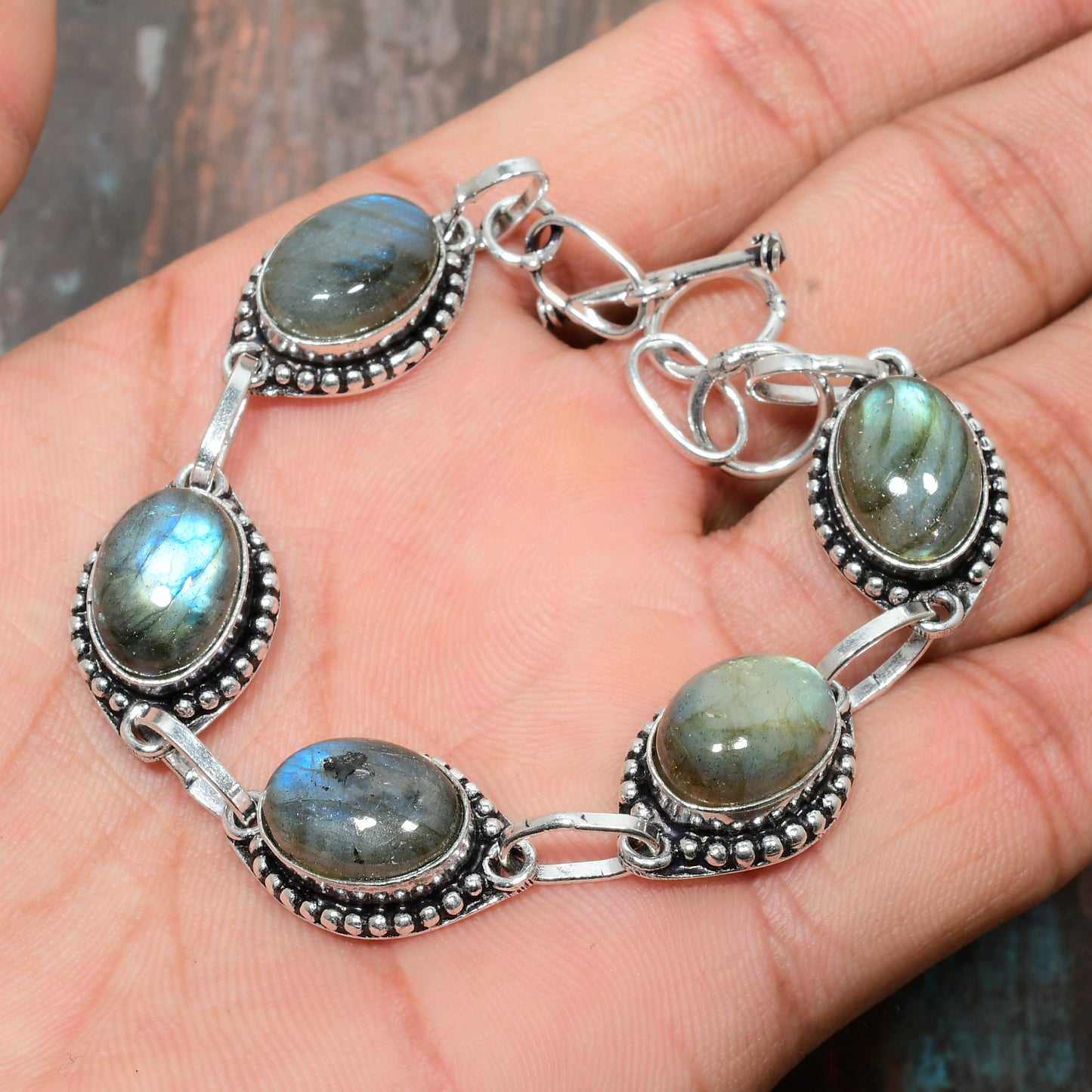 Aurora’s Veil – Labradorite Sterling Silver Bracelet