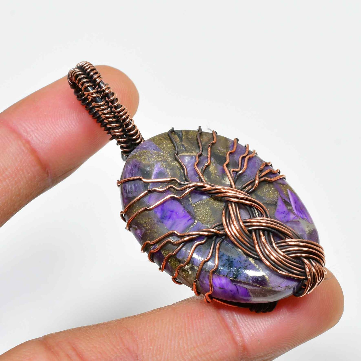 Ezra’s Veil – Handcrafted Amethyst & Oxidized Copper Pendant