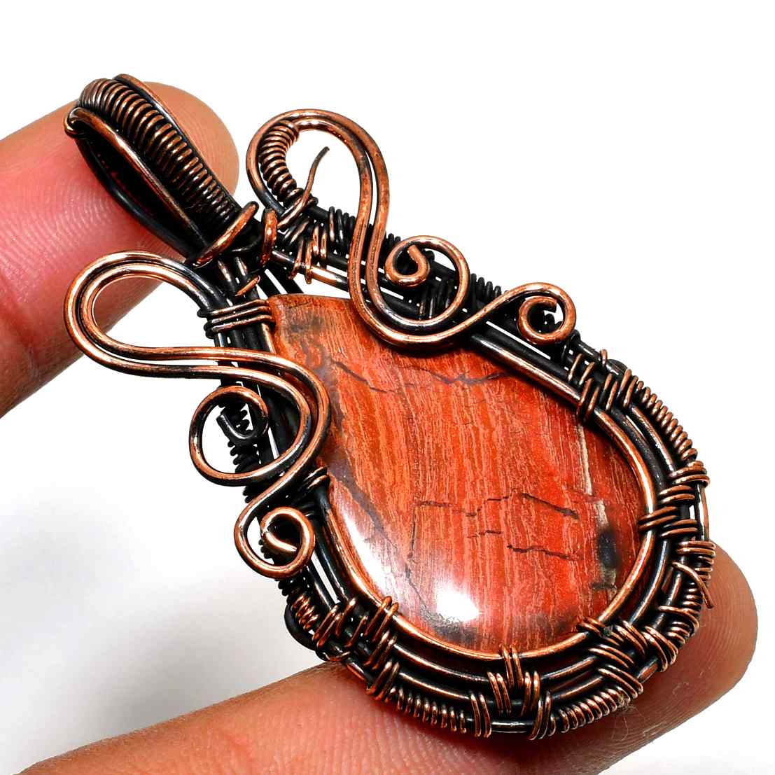 Gaia’s Ember – Red Jasper Copper Wire Pendant