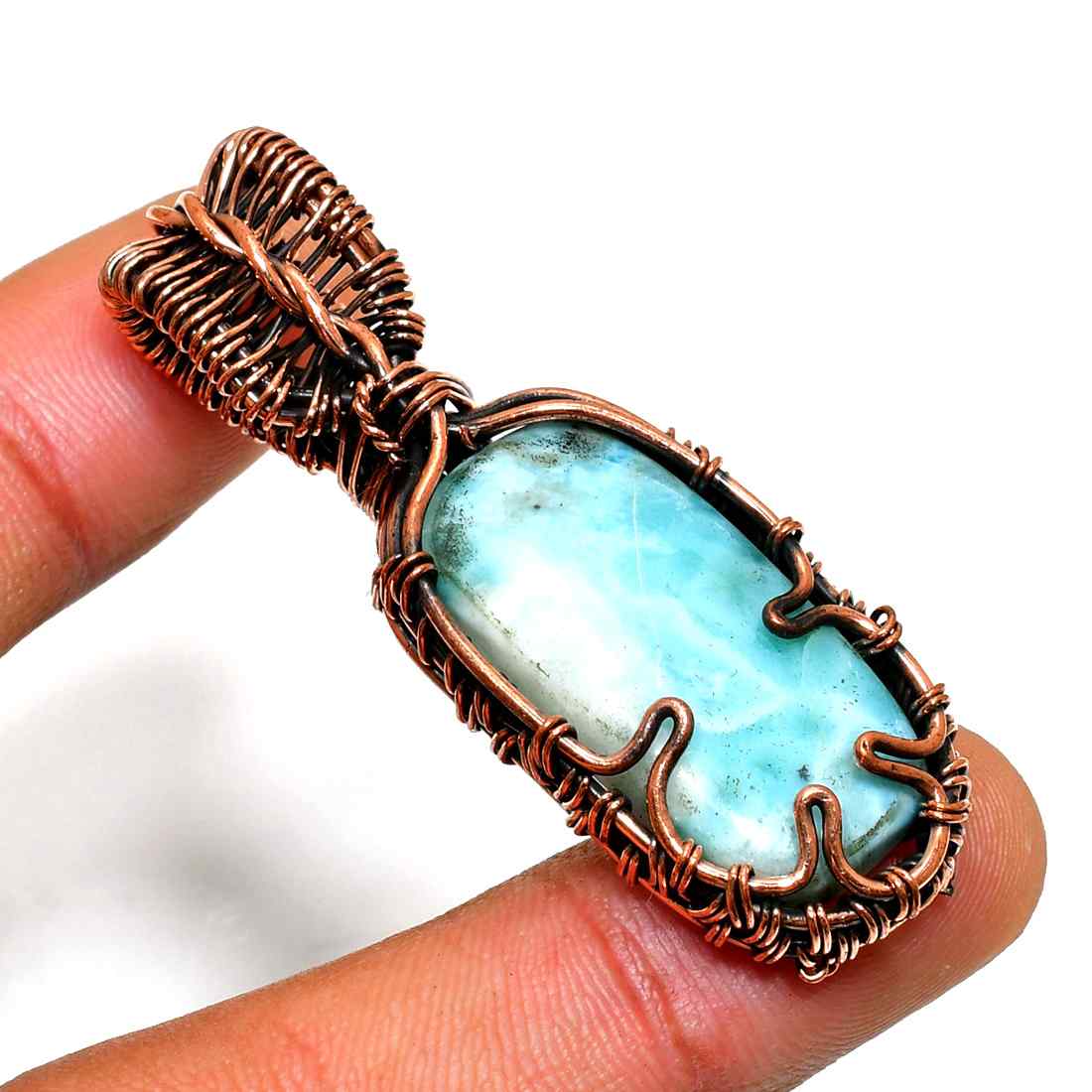 Ocean’s Embrace – Larimar Copper Pendant