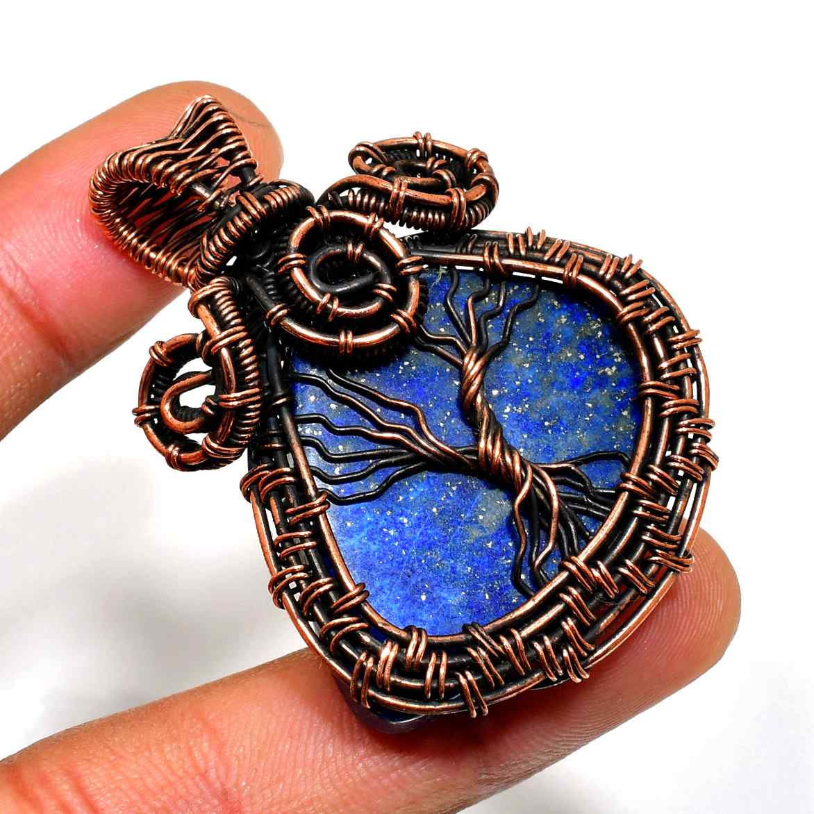 Celestial Arbor – Lapis Lazuli Copper Pendant